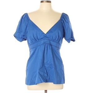 BCBGMAXAZRIA Blue V Neck Short sleeve blouse